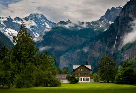  close to a Steep Rocky Mountain in Switzerlandの写真素材