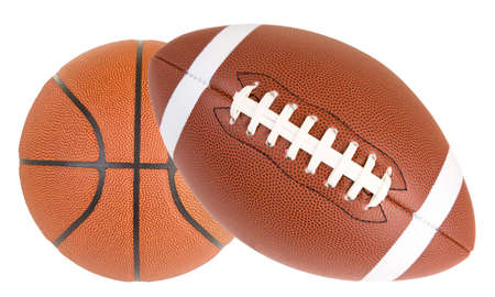 Close-up of a basketball and a footballの写真素材