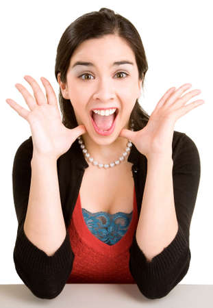 Expression of a Woman Winning Something Bigの写真素材