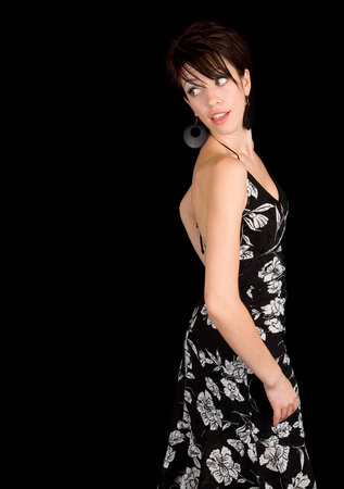 Beautiful Brunette Lady Looking Backの写真素材
