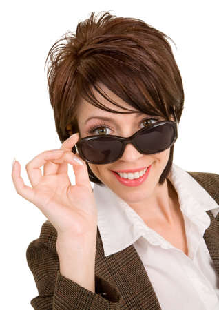 Beautiful Brunette Looking Over Sunglassesの写真素材