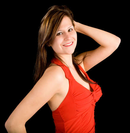 Beautiful Smiling Lady in a Red Dressの写真素材