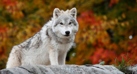 Young Arctic Wolf Looking at the Camera on a Fall Day