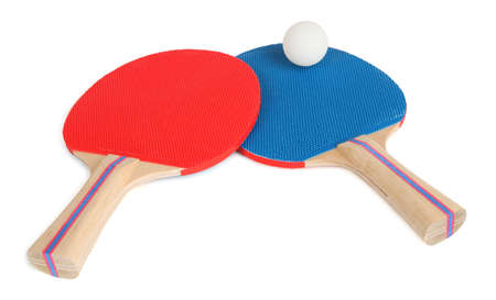 Table Tennis Rackets and Ball Close-Upの写真素材