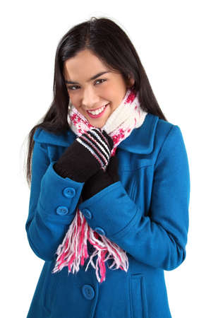 Beautiful Woman Wearing a Scarf and a Winter Coat の写真素材