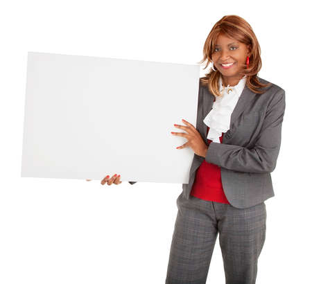 African American Woman Holding a Blank White Signの写真素材