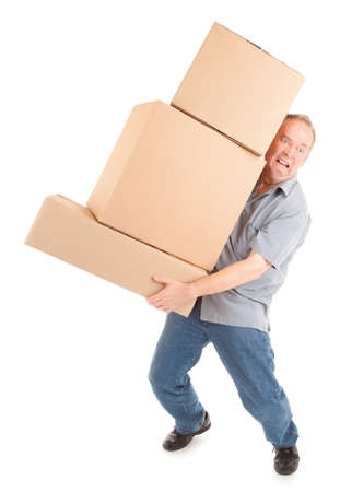 Man Painfully Carrying Boxesの写真素材