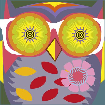 psychodelic art portrait of a ï¿½omic owl のイラスト素材