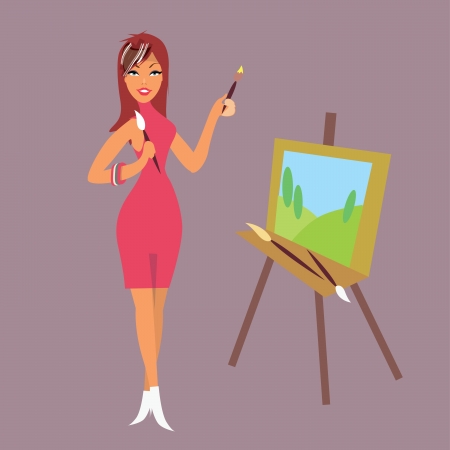 Fashion girl-artist  Vector Illustration のイラスト素材
