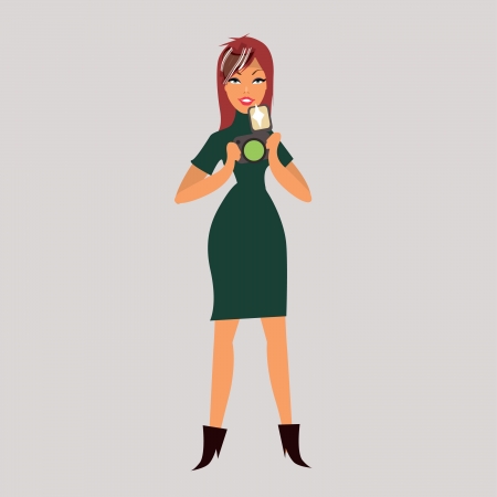 vector illustration-Cute brunette girl with photo cameraのイラスト素材