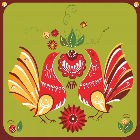 Illustration of traditional Russian ornamental Gorodets style のイラスト素材