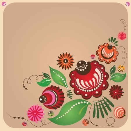 Russian Gorodets style flowers and berryesのイラスト素材