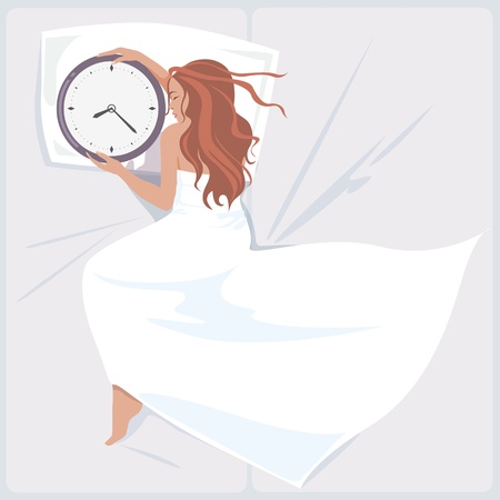 Young  sleeping woman with watches in handsのイラスト素材