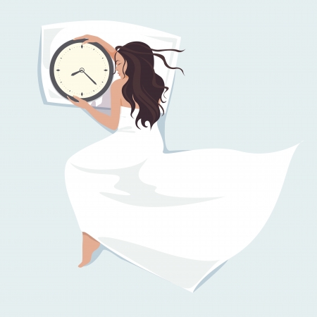 Young  sleeping woman with watches in handsのイラスト素材