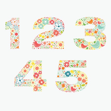 Ornamental floral numbers 1 2 3 4 5のイラスト素材