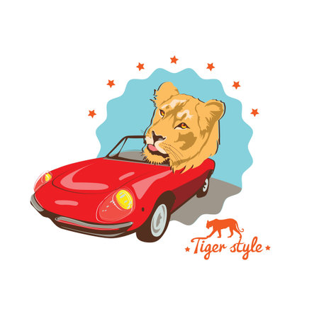 Wild cat retro car driverのイラスト素材