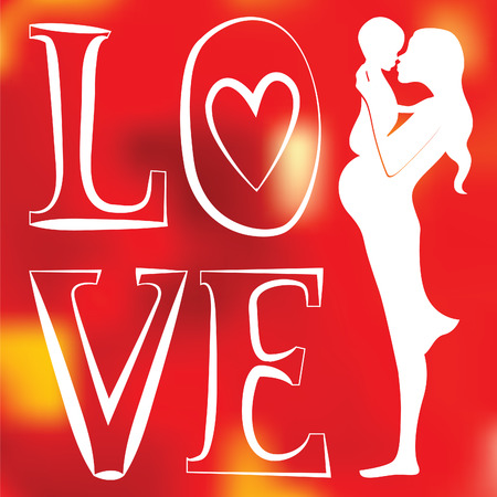Mother with baby one color red blurred backgroundのイラスト素材