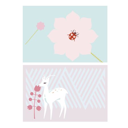 Cards with deer and ladybugのイラスト素材