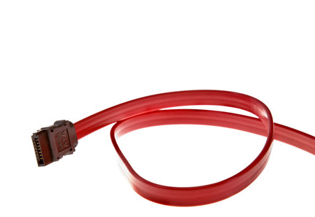 Red SATA cable isolated on white