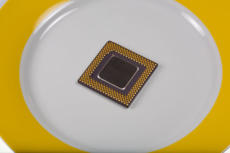Concept. To serve cold: CPU on the gold plateの写真素材