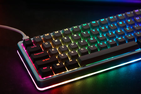 Colorful mechanical keyboard with RGB lighting in a dark setting