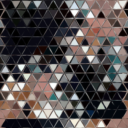 Triangular grid with many colored shapes that resembles mosaic or decorated tiling