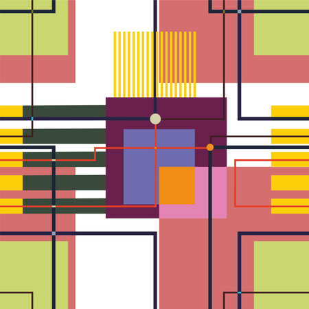 Abstract decorative pattern stylized as rectangular grid of modular elements with the forms of...