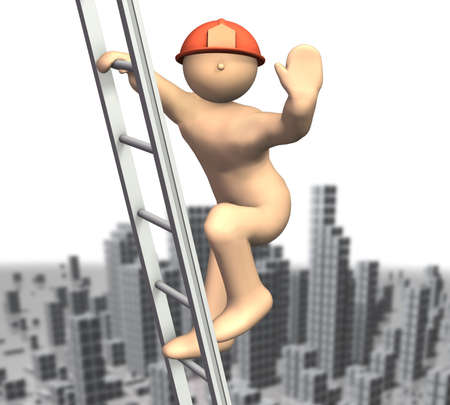 Engineers climbing the ladder is waving his hand の写真素材