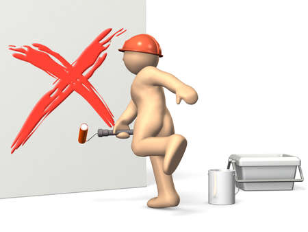 The man has scribbled the graffiti on the wall  This is a computer generated image,on white background  の写真素材