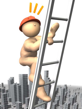 Workers are climbing the ladder at a high This is a computer generated image  の写真素材