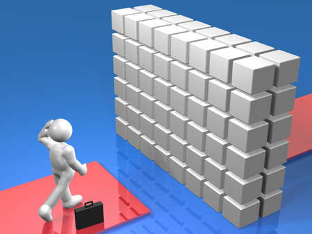 High walls stand in the path for the businessmanの写真素材