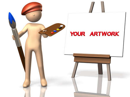 Painter and a large canvasの写真素材
