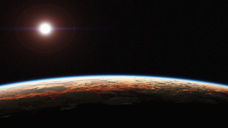 Computer generated image of dawn seen from space