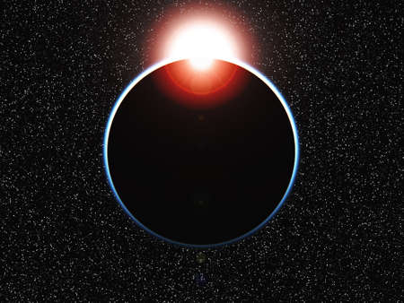 Sun rise from shadow of the earthの写真素材