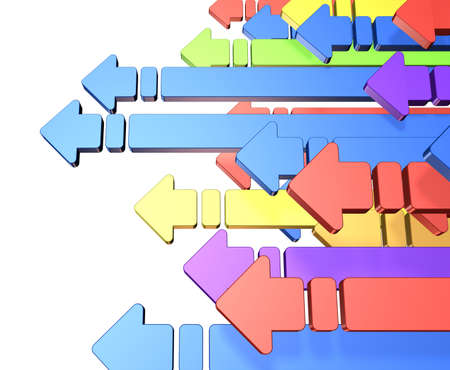 Many colorful arrows go to the left の写真素材
