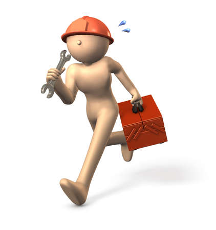 Engineer, running having a tool box.の写真素材