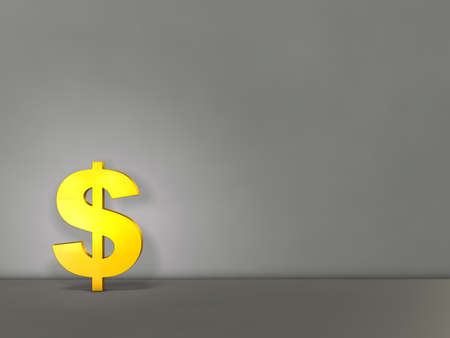 In front of a wall of concrete, large currency symbol is shining.Background image that symbolizes the economyの写真素材