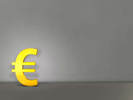 In front of a wall of concrete, large currency symbol is shining.Background image that symbolizes the economyの写真素材