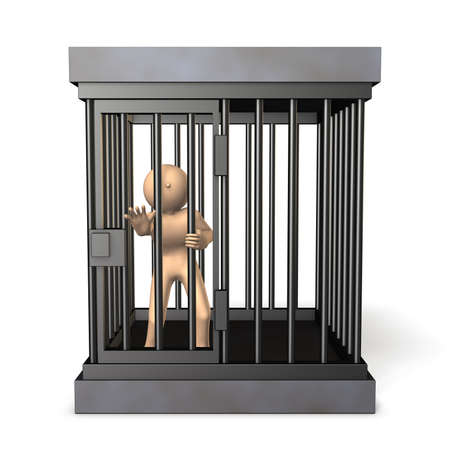 Prisoners stretched out hand from in a cage, shouting something.の写真素材