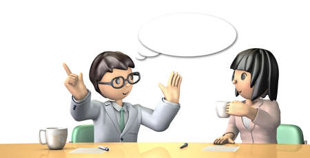 In the office, men and women wearing a suit are drinking coffee.の写真素材