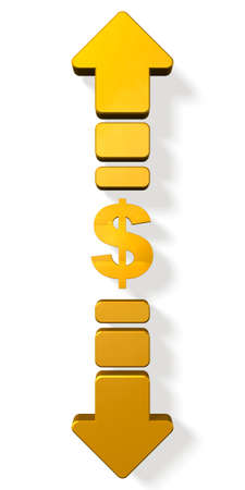 Currency symbols and up and down arrows. isolated, computer generated imageの写真素材