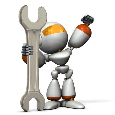 Robot is having a big tool. It is a symbol of technical capabilities.の写真素材