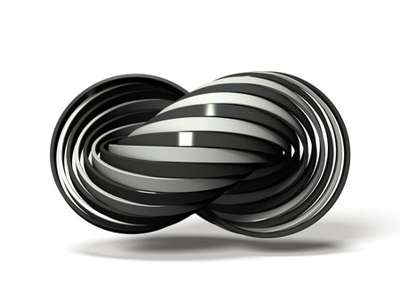Many white and black rings overlap alternately.  3D illustrationの写真素材