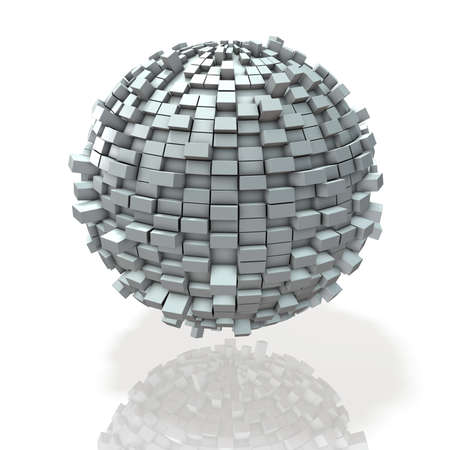 Blocks build a world densely into a spherical shape. 3D illustrationの写真素材