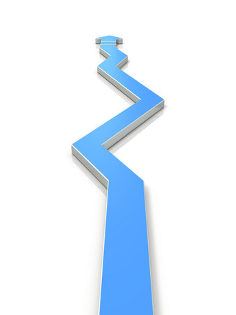 An arrow overturns the course many times. 3D illustration