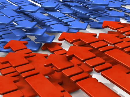 Abstract 3DCG illustration showing two conflicting groups. 3D illustrationの写真素材