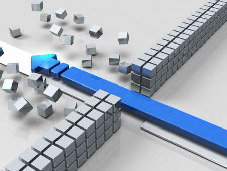 An arrow breaking through an obstacle indicates success. 3D illustrationの写真素材