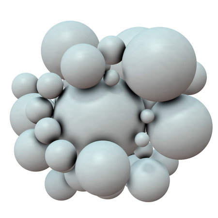 Multiple spheres clustered in the center. 3D illustration