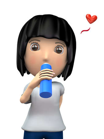 A young lady drinking water. She is taking a break. 3D illustrationの写真素材