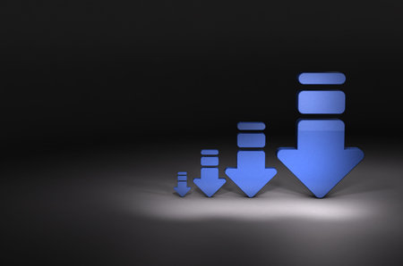 4 arrows gradually decreasing. Dark background. 3D illustration.